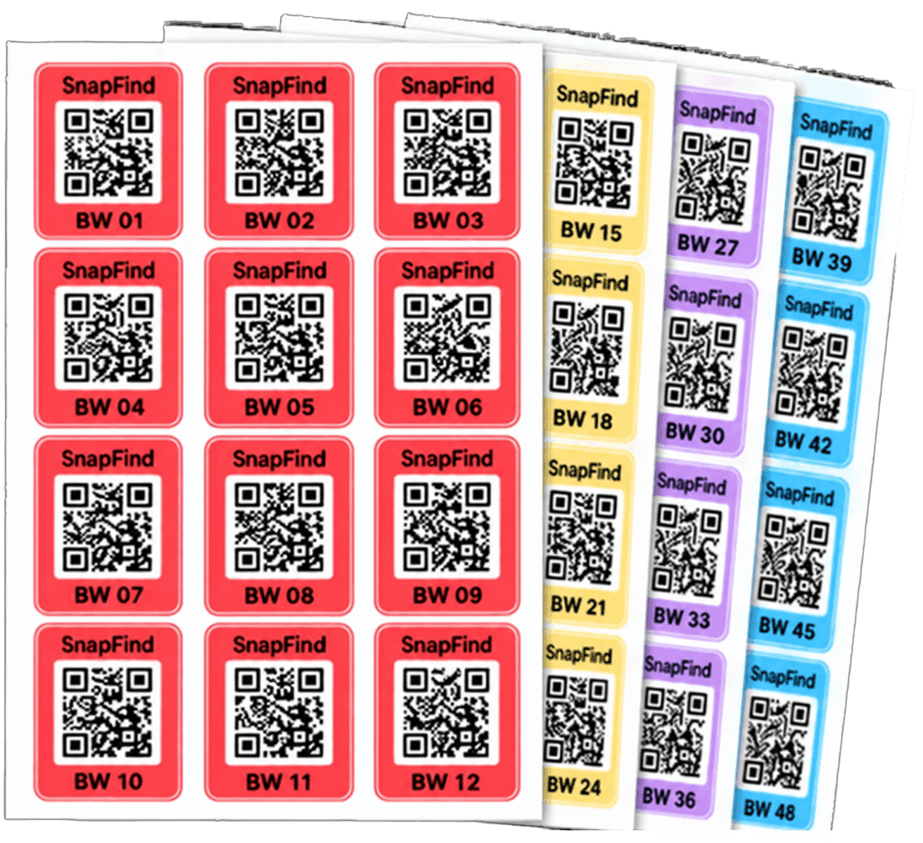 The 48 SnapFind QR label sheets