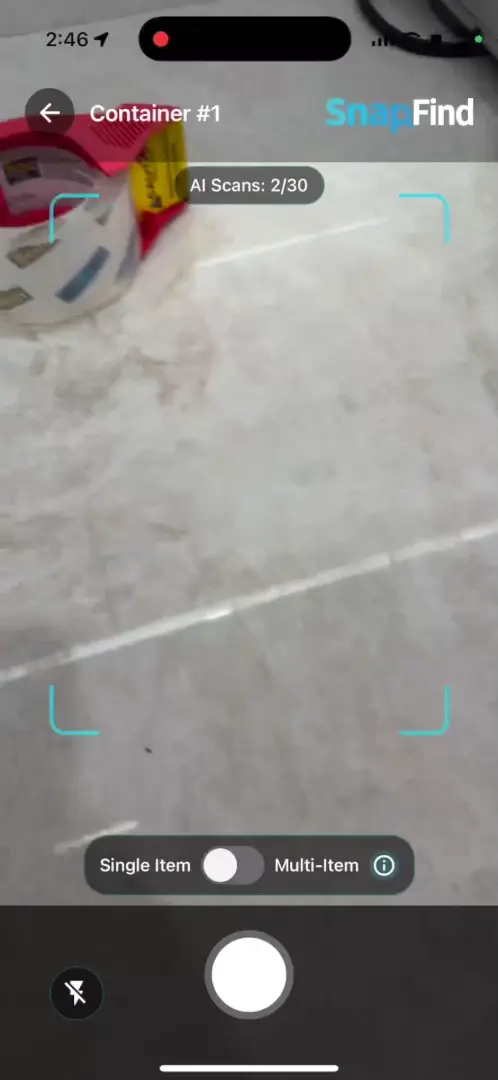 SnapFind AI cataloging a bin from a single photo
